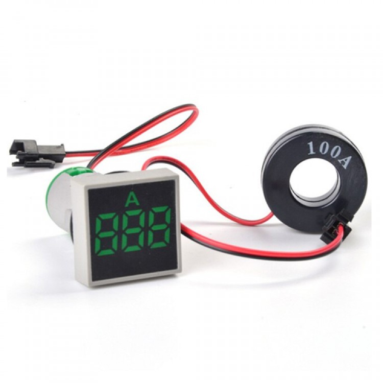 Digital Ammeter Current Meter Led Lamp Square Signal Light Current Tester Digital Panel Indicator_22MM 0-100A